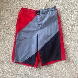 OP Boys Red, Gray & Black Swim Trunks Size Large 10/12